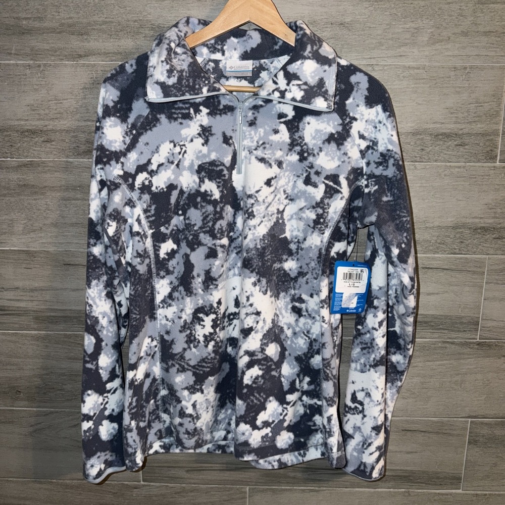Columbia Active Fit Artic Air Pull Over Fleece Size Large Grey White Camo NWT